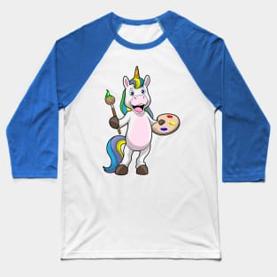 Unicorn at Painting with Brush & Colour Baseball T-Shirt